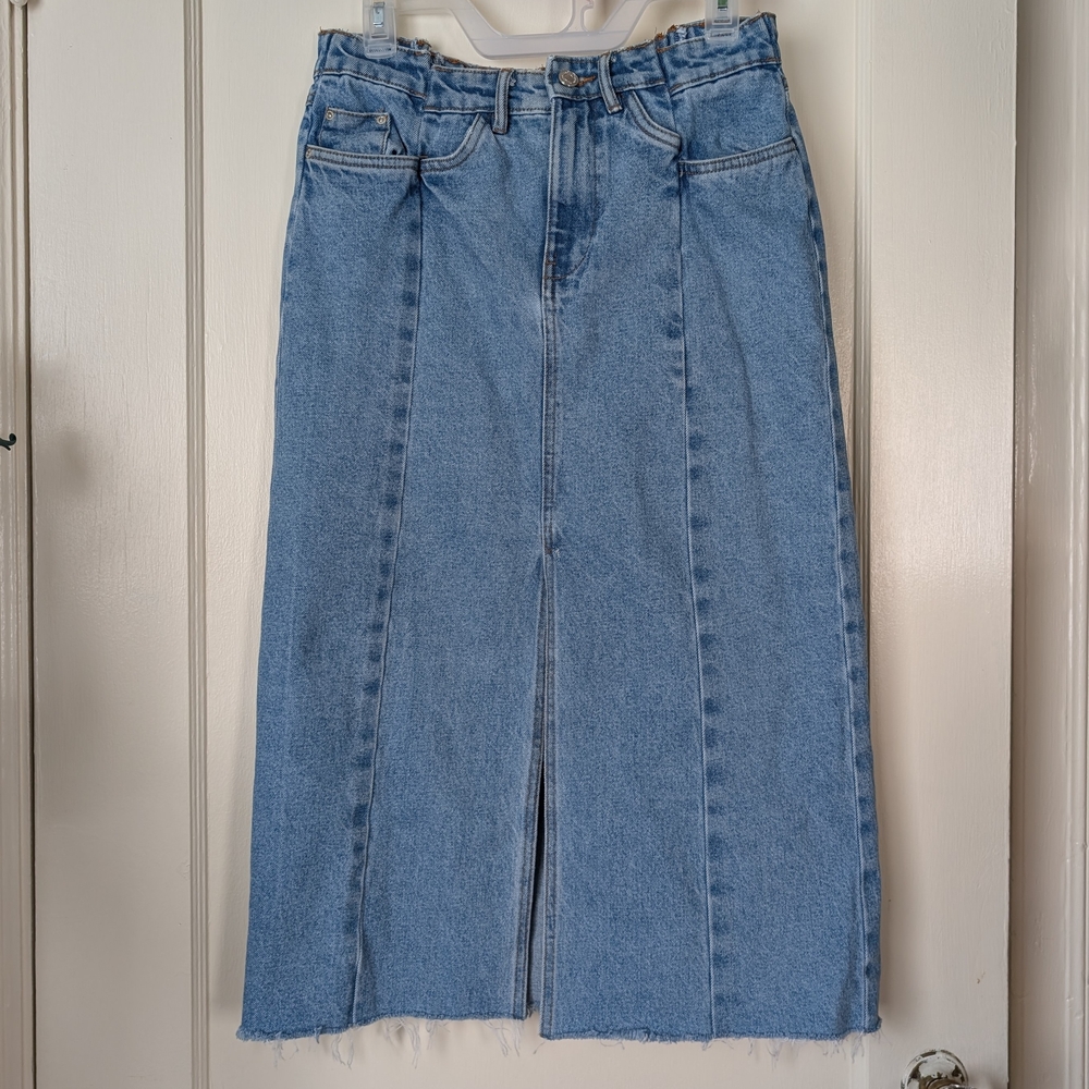 Zara Midi Denim Skirt Size Medium Y2K Skirt With Patchwork And Cotton Fabric